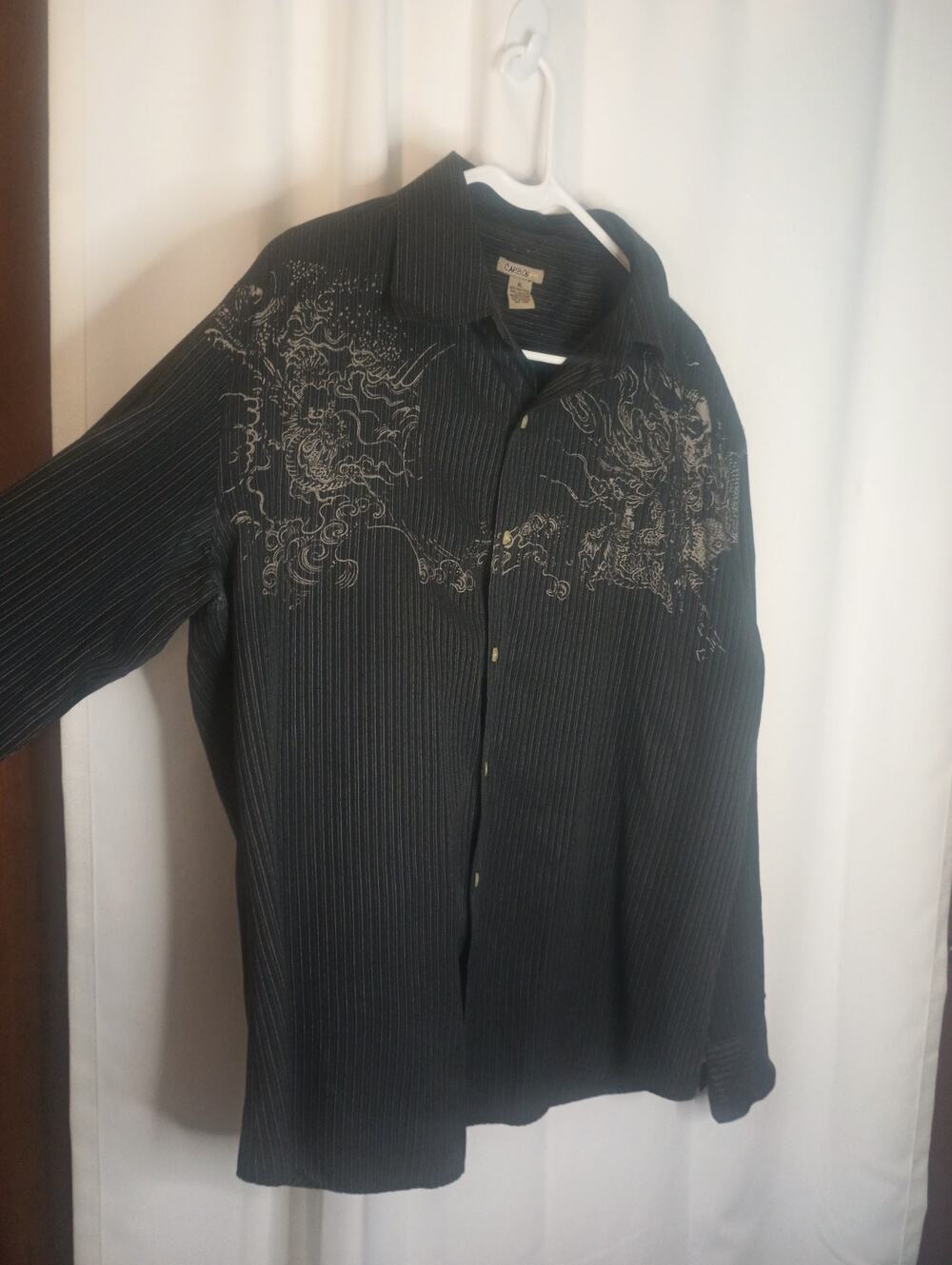 Carbon Mens Y2K Dragon Graphic Button Up Shirt XL Alternative Tattoo Goth Scene